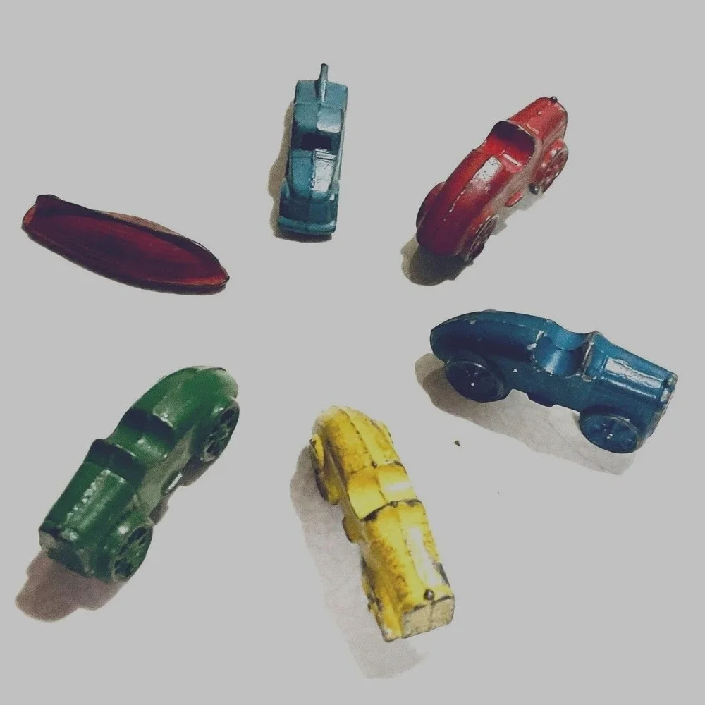 Vintage‎ Slush Mold Lead Toy Cars & Boat Set of 6 Antique